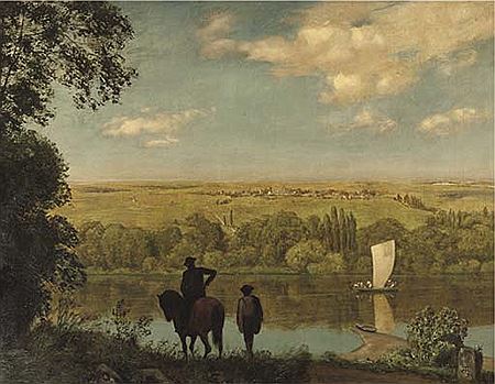 Hans Thoma : Mainlandschaft: Rhenish landscape with a horseman