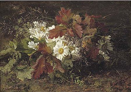 Geraldina Jacoba Sande Bakhuyzen : An autumn bouquet with oak leaves