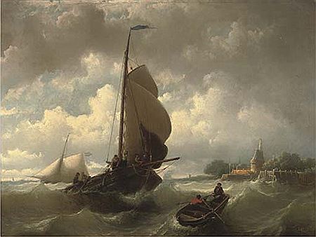 Johan Adolph Rust : Raising the sails near Hoorn