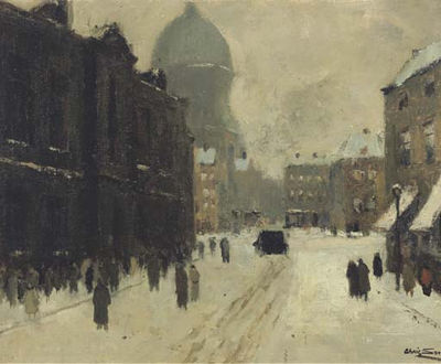 Christiaan Soer : Brussels in Winter, the L'Eglise St. Marie in the Background