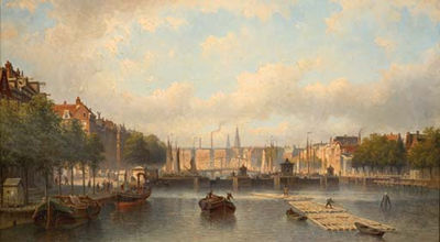 Eduard Alexander Hilverdink : The river Amstel with the Magere Brug in the distance, Amsterdam