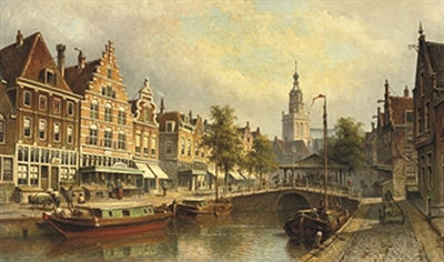 Eduard Alexander Hilverdink : The fishmarket with the St. Janskerk beyond, Gouda