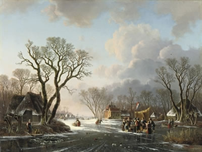 Willem De Klerk : Gathering by a koek-en-zopie on a winter's day