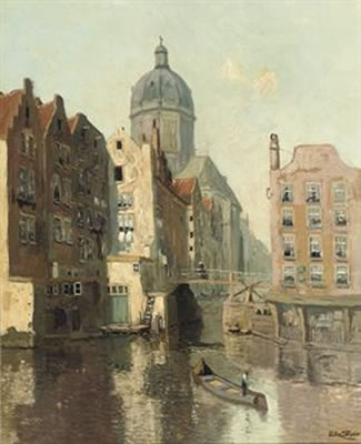 Christiaan Soer : The St. Nicolaas church seen from the Oudezijds Kolk, Amsterdam