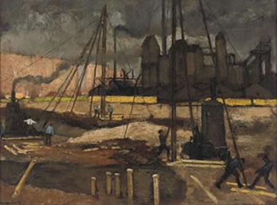 Marie Henrie MacKenzie : Pile-driving on a construction site, Amsterdam