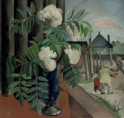 Herman Kruyder : Lijsterbes bij het open raam: mountain-ash in a blue vase