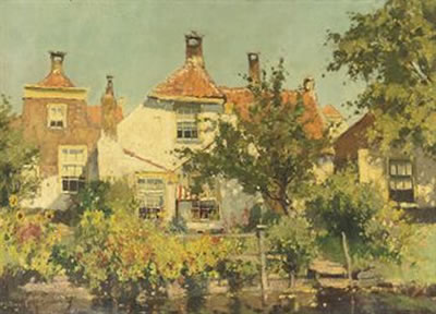 Adrianus Johannes Zwart : Huisjes te Rijswijk: houses along a canal