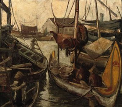 Charles Sayers : Indonesian boats in a harbour