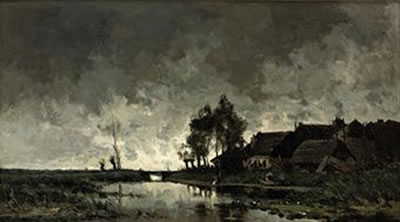 Arend Jan Driesten : A farmhouse near a river