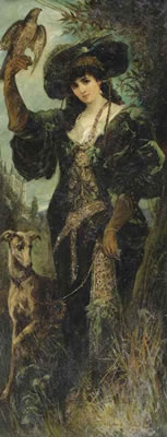 Wilhelm Heinrich Schneider : A lady with a falcon and a dog