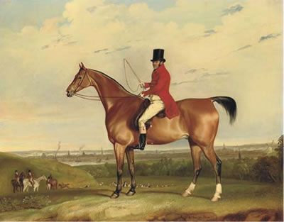 Thomas Weaver : William Bolton Aspinall with the Hooton, Cheshire foxhounds, the River Mersey and Liverpool beyond