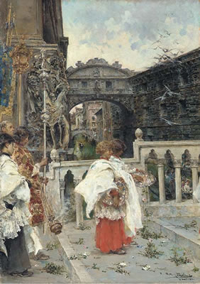 Arcadio Mas Y Fondevila : A procession before the Bridge of Sighs