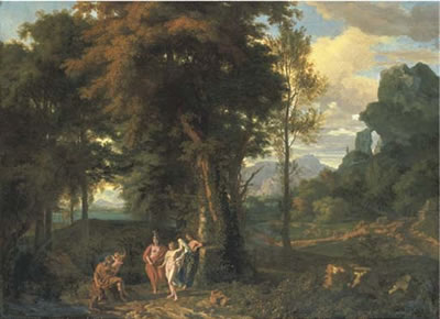 Johannes Glauber : A Classical wooded landscape with the Judgement of Paris