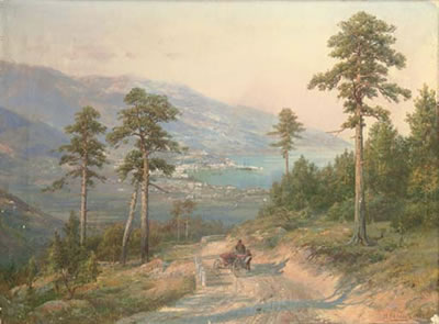 Ivan Augustovich Veltz : A carriage on a coastal path