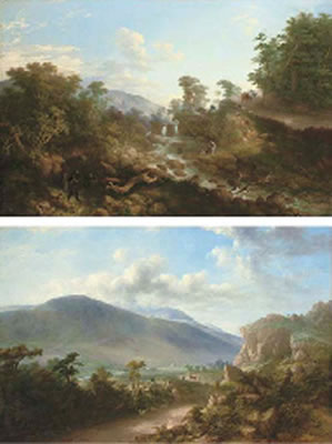 Jeremiah Hodges Mulcahy : Wooded river landscape near Kerry; An extensive mountainous landscape