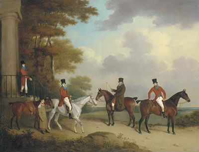 Henry Bernard Chalon : The Reverend George Bower, the Reverend John Bower, Robert Bower of Welham and Robert Bower Junior at the steps of Welham Hall, Yorkshire