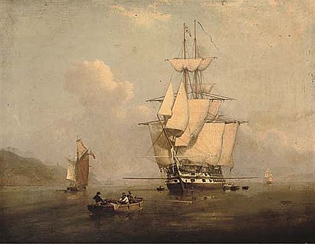 Charles Henry Seaforth : A two-decker drying her sails and airing ship, lying at anchor (illustrated); and A frigate in distress with a fishing boat going to her rescue (2)