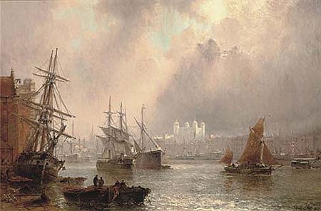 Claude T Stanfield Moore : Shipping on the Thames before the Tower of London