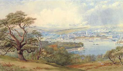 Philip Mitchell : View of Devonport and Stonebridge from Mount Edgecombe Park, Cornwall