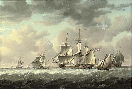 Charles Martin Powell : A frigate heaving-to in the Channel amidst other ships of her squadron