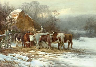 Charles James Adams : Cattle warming themselves on a summer's day; and Wintertime, cattle by a fence (illustrated) (2)