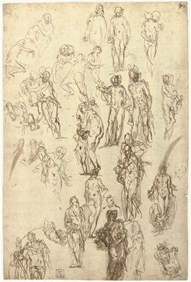 Paolo (Veronese) Caliari : Studies of Mercury, Venus, Cupid and Saturn and other figures