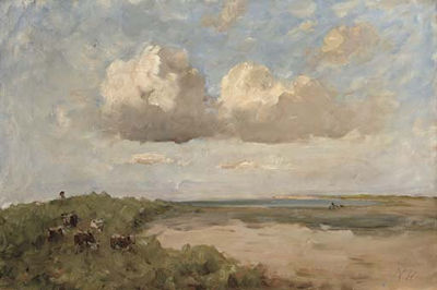 Nathaniel The Younger Hone : St Marnock's Strand and Sea with Five Cows