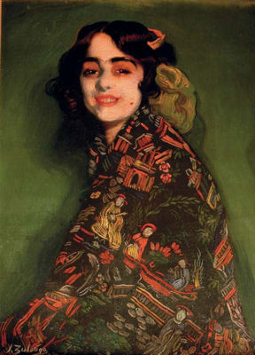 Ignacio Zuloaga Y Zabaleta : Cándida con mantón chinesco (Candida wearing an oriental shawl)