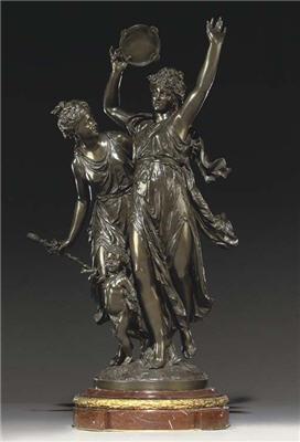 Jean-Louis Gregoire : Two dancing bacchantes and a putto