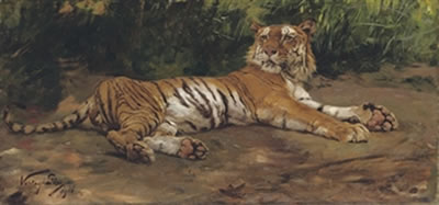 Geza Vastagh : A reclining tiger