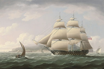 Thomas Buttersworth : The Honourable East India Company's ship Dunira passing Funchal Bay on the Island of Madeira