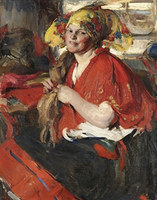 Abram Efimovich Arkhipov : A peasant woman in a red shawl