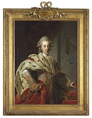 Alexander Roslin : Portrait of King Christian VII of Denmark, half-length, in coronation robes and holding a crown and sceptre