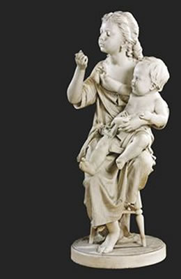 Raimondo Pereda : AN ITALIAN WHITE MARBLE FIGURAL GROUP OF A CHILD AND ENFANT