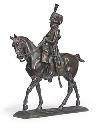 Pierre Nicolas Tourgueneff : A RUSSIAN BRONZE GROUP OF A HUSSAR