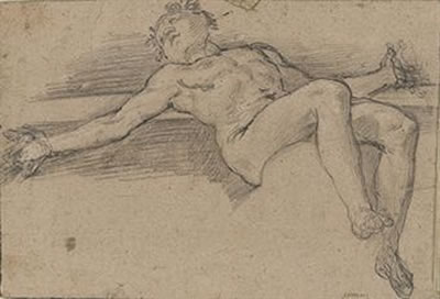 Ferrau Fenzoni : A reclining male nude with outspread arms