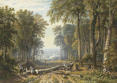 William Havell : Woodcutters at Park Place, Henley, the River Thames beyond