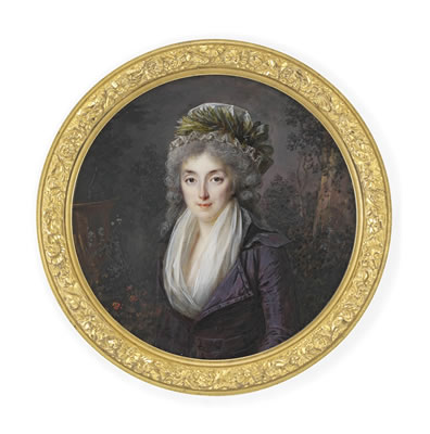 Lie Louis Perin-Salbreux : A fine miniature of a young lady in a landscape