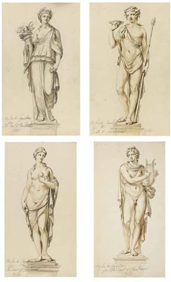 Giovanni Battista Cipriani : Studies for statues of pedestals of Apollo, Venus, Bacchus and Ceres, for the Marino Casino, Clontarf, Co. Dublin (5)