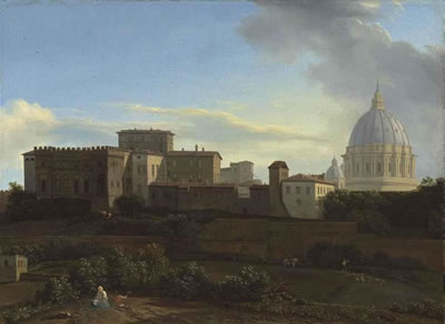 Isaac De Moucheron : A view of the Vatican, Rome, with the Sistine Chapel and St. Peter's Basilica, from the Janiculum