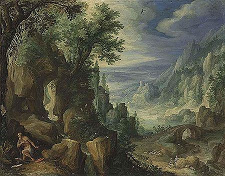 Paul Bril : Saint Jerome praying in a rocky landscape