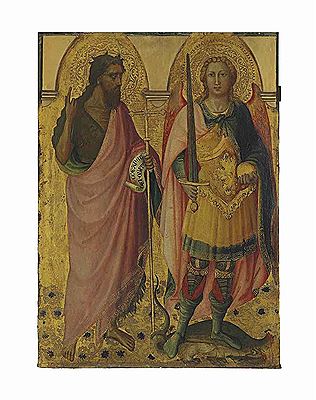 Lorenzo Di Bicci : Saint John the Baptist and Saint Michael - left panel of the main tier of a polyptych