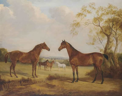 William Webb : Landscape with five horses