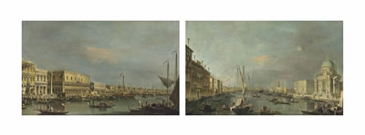 Francesco Tironi : Palazzo Ducale and the Libreria, Venice, from the Bacino di San Marco; and Santa Maria della Salute, Venice, with the Punto della Dogana in the distance