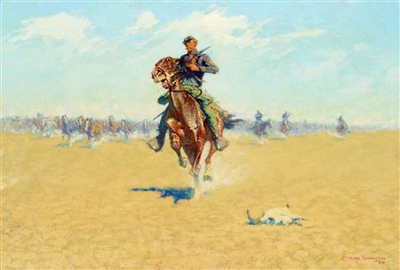 Frederic Sackrider Remington : Cutting Out Pony Herds (A Stampede) (1908)