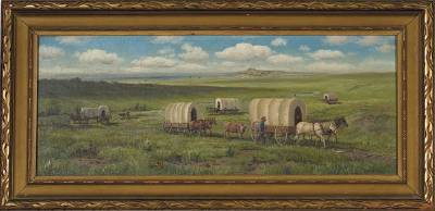 Henry Howard Bagg : Prairie Landscape with Wagons