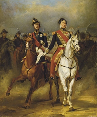 Emile Jean Horace Vernet : Louis-Philippe et le duc d'Orléans devant le château de Versailles