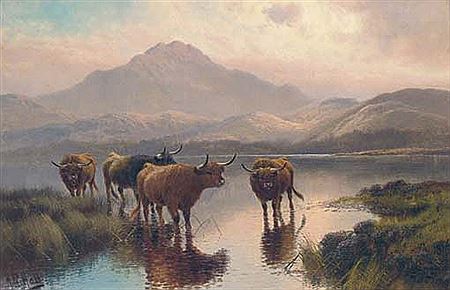 Henry Robinson Hall : Highland cattle, Loch Ness