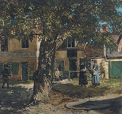 Fairlie Harmar : Figures before a tavern, Andover