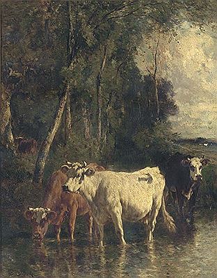 Emile Van Marcke : Cattle at the river